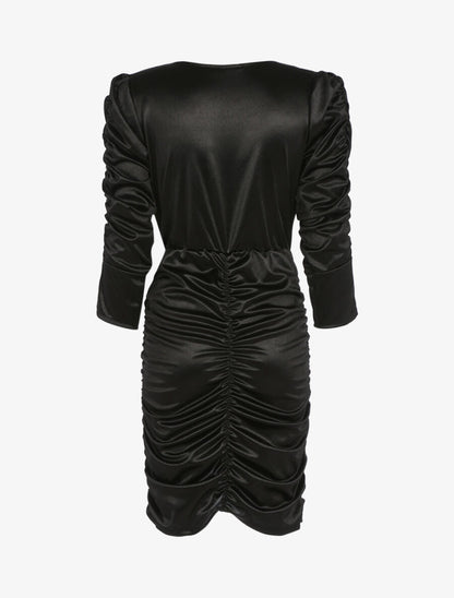Robe froncée à manches longues - Noir - 2