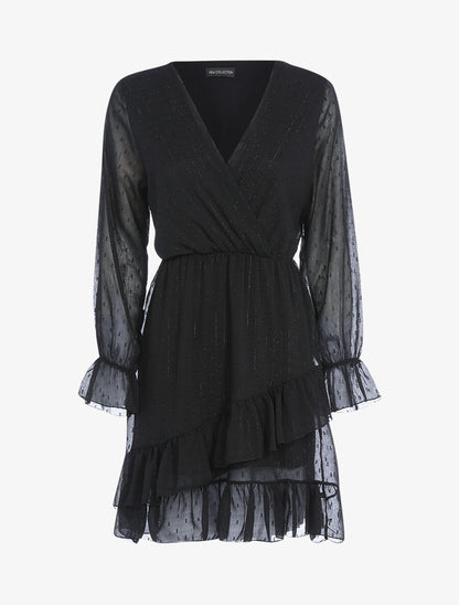 Robe volantée à pois brodés - Noir - 1