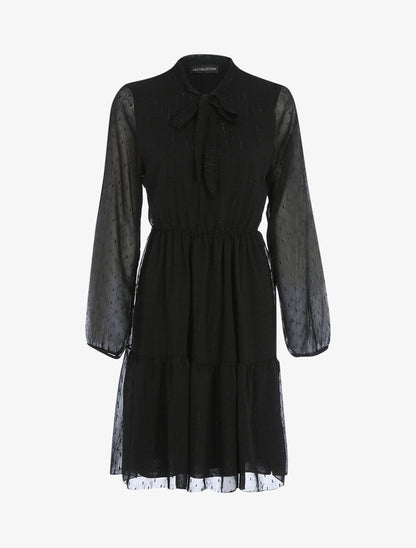 Robe à col lavallière et à pois brodés - Noir - 1