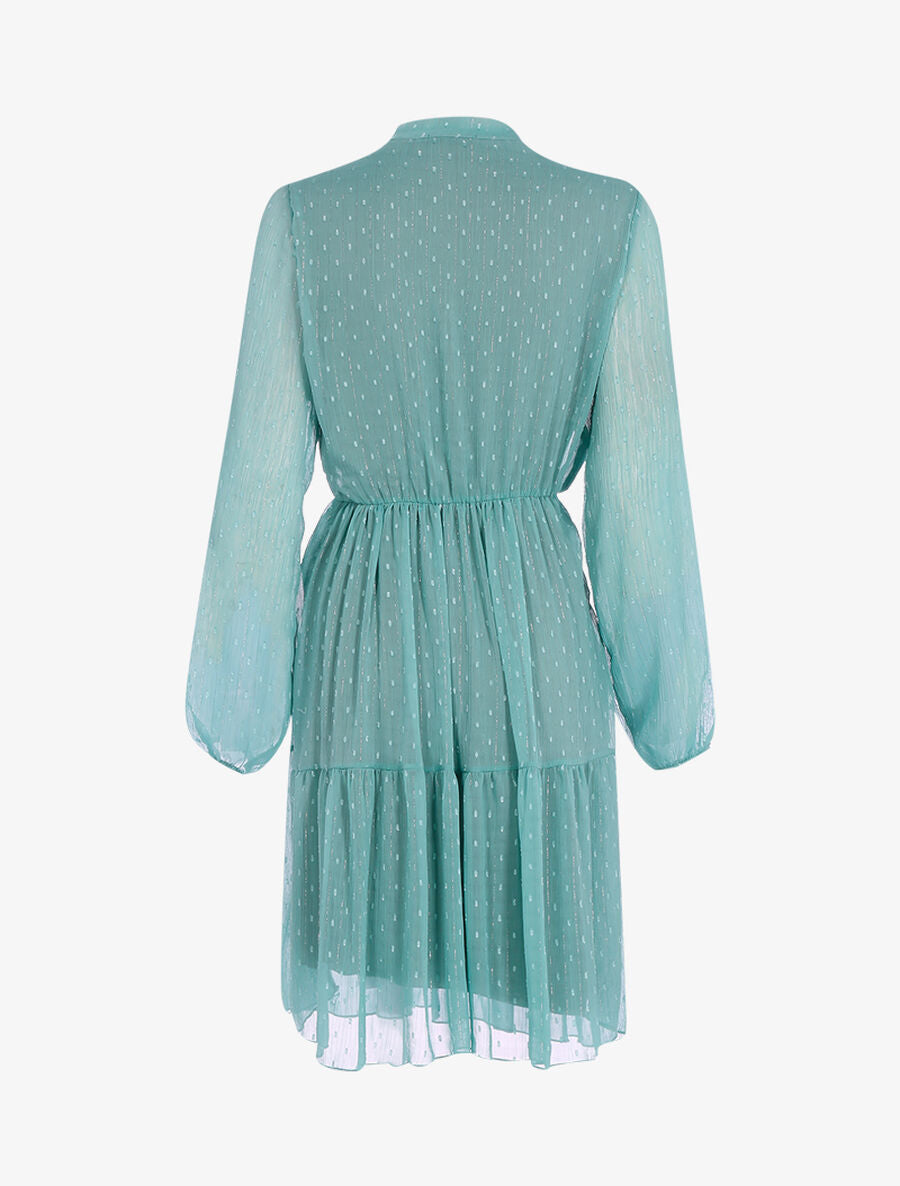 Robe à col lavallière et à pois brodés - Turquoise - 2