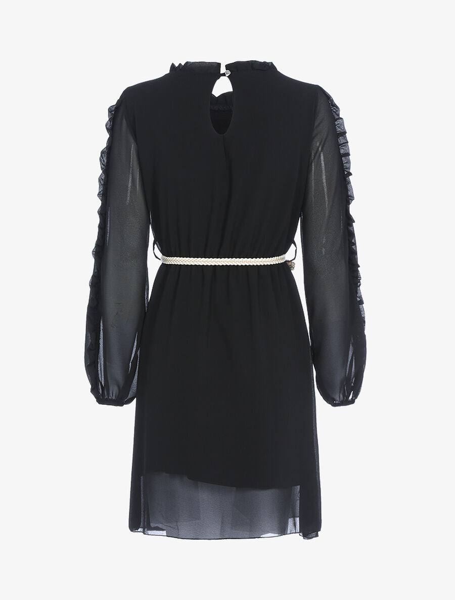 Robe en voile fin et manches volantées - Noir - 2