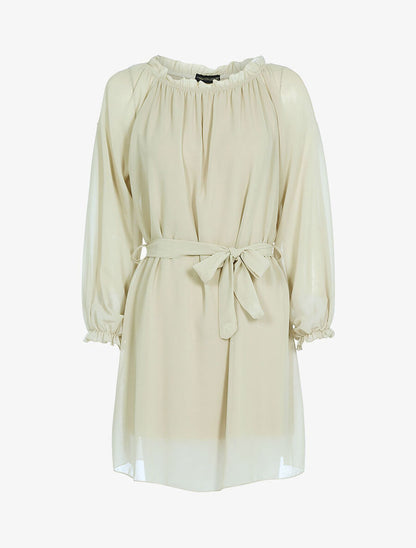 Robe en voile épaules ajourées - Beige - 1