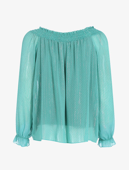 Top fluide à pois - Bleu turquoise - 2