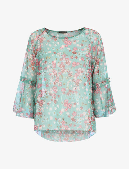Blouse transparente en voile imprimé - Vert d&
