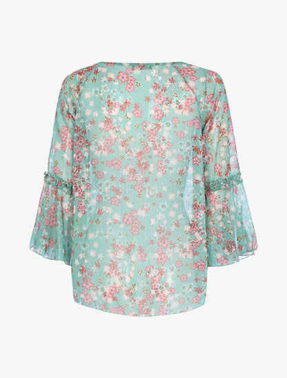 Blouse transparente en voile imprimé - Vert d&