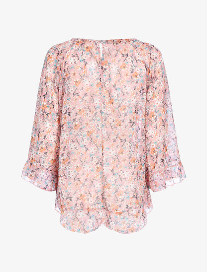 Blouse fluide transparente imprimé - Rose - 2
