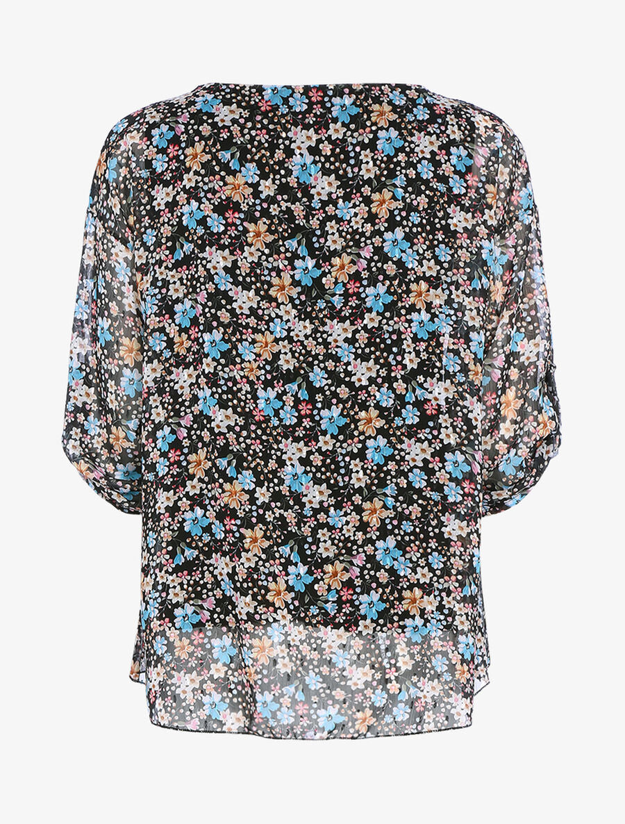 Blouse imprimé floral coupe ample - Noir - 2