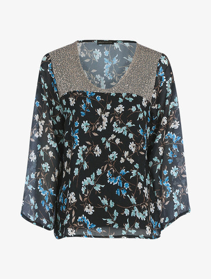 Top à imprimé champêtre et sequins - Noir - 1