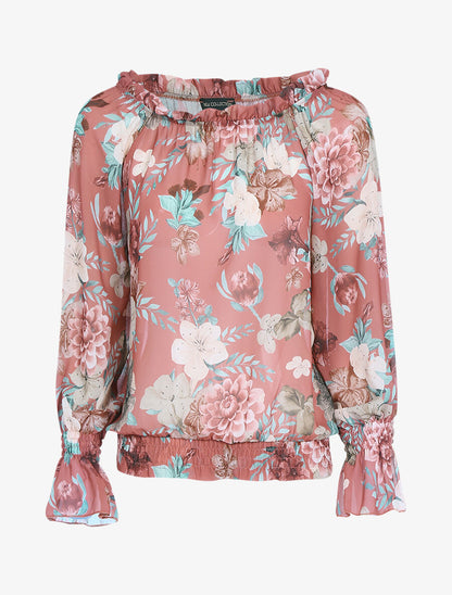 Blouse transparente bas de taille élastiquée - Rose foncé - 1