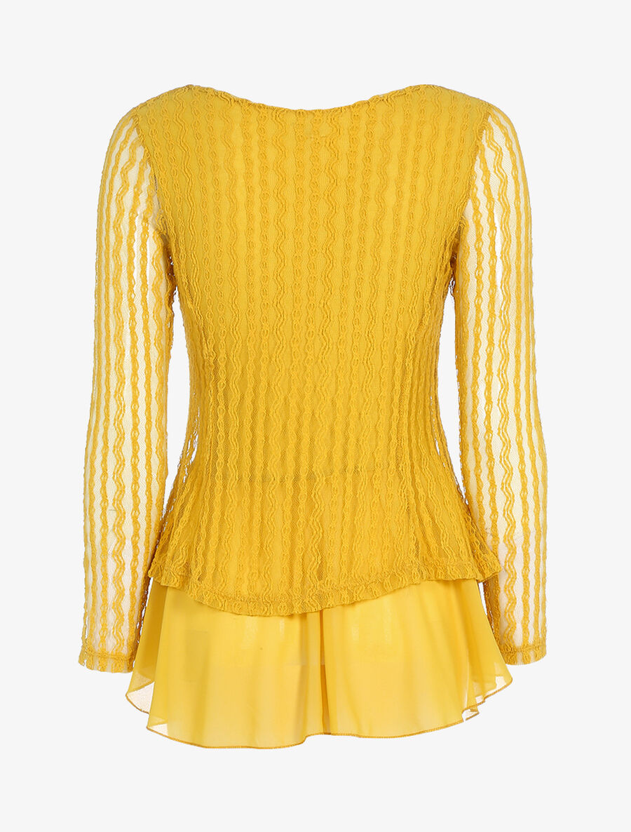 Top doublé en voile et tulle - Jaune - 1