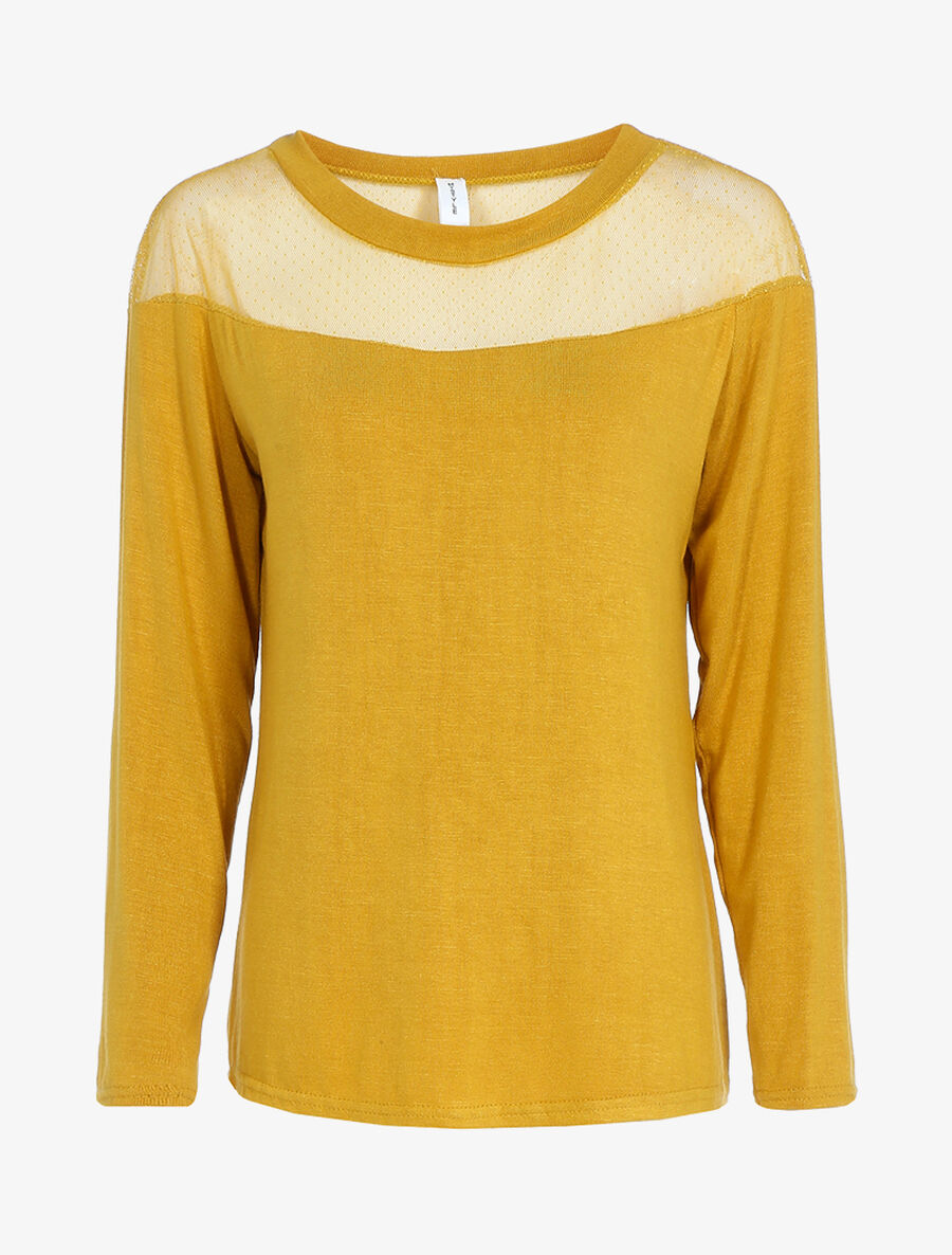 Top ample haut de buste en tulle - Moutarde - 1