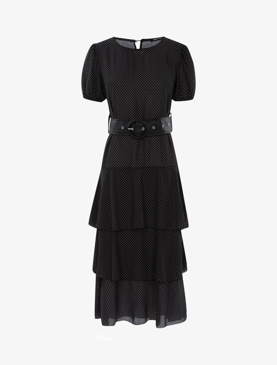 Robe à pois et volants - Noir - 1