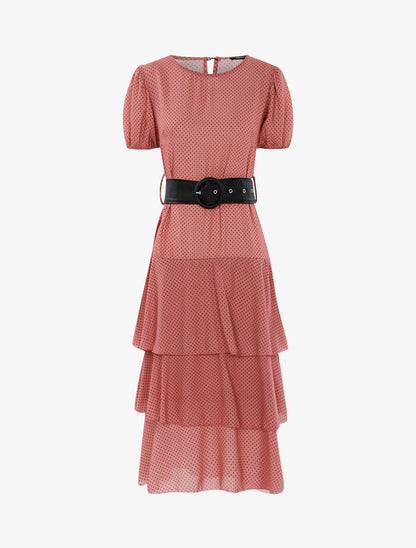 Robe à pois et volants - Rose foncé - 1