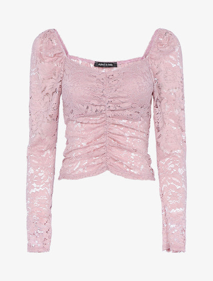 Crop top en dentelle festonnée - Rose - 1
