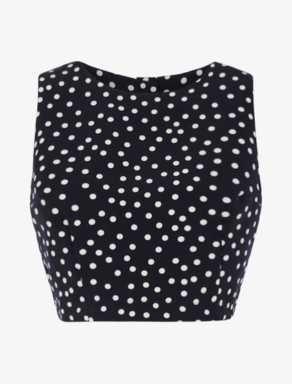 Crop top à imprimé pois - Marine - 1