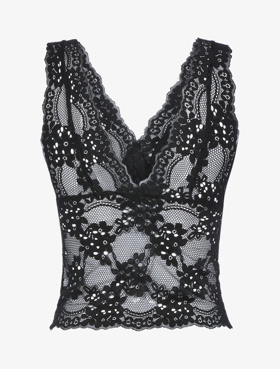 Crop top en dentelle festonnée - Noir - 2