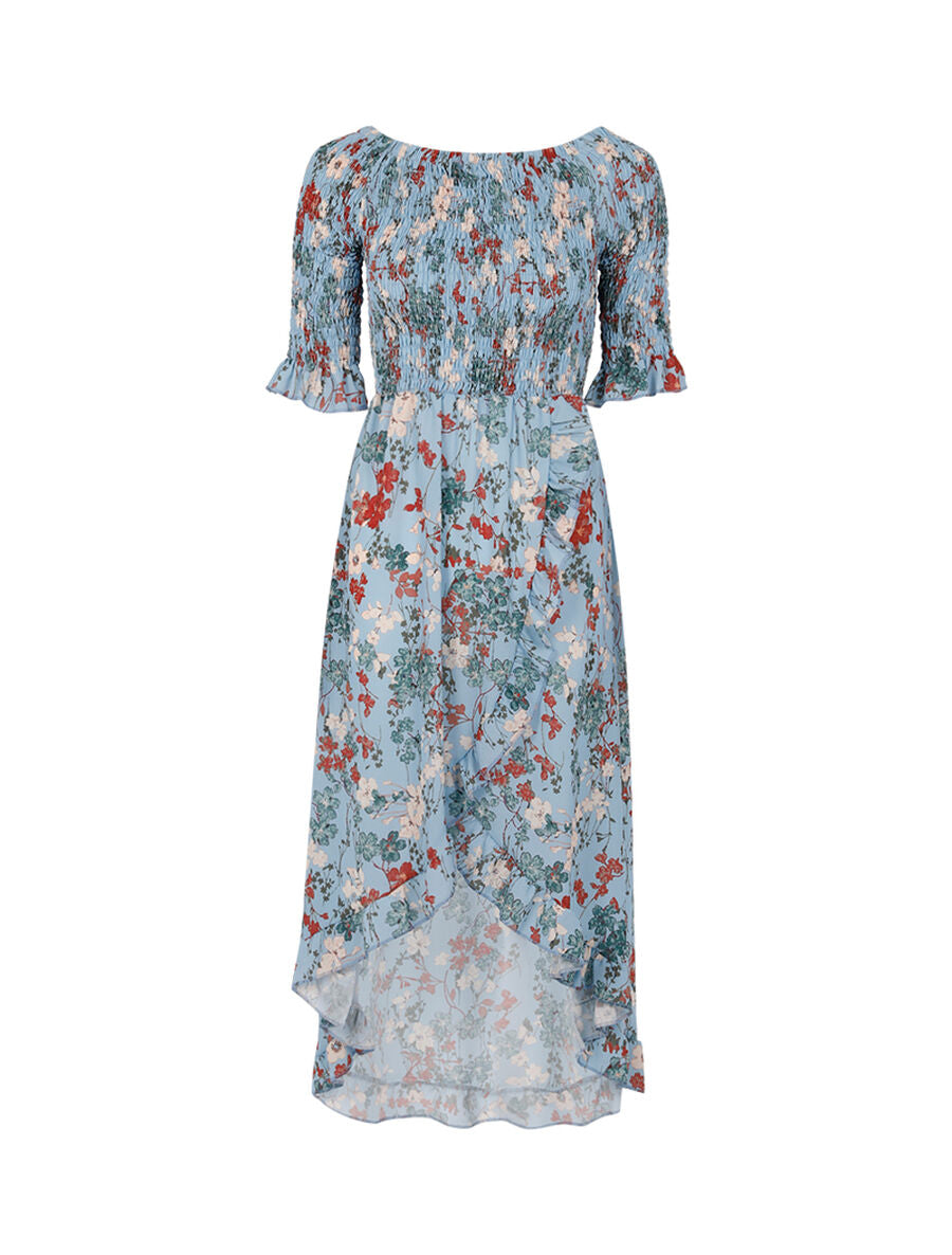 Robe portefeuille à basque asymétrique - Bleu ciel - 1