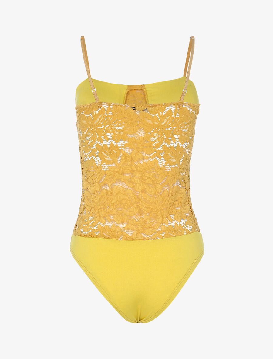 Body en dentelle festonnée - Jaune - 2