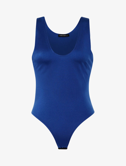 Body satiné à décolleté profond - Bleu électrique - 1