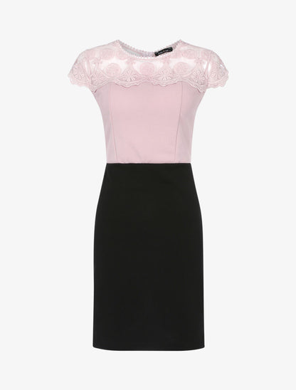 Robe fourreau à haut de buste dentelle - Rose/noir - 1