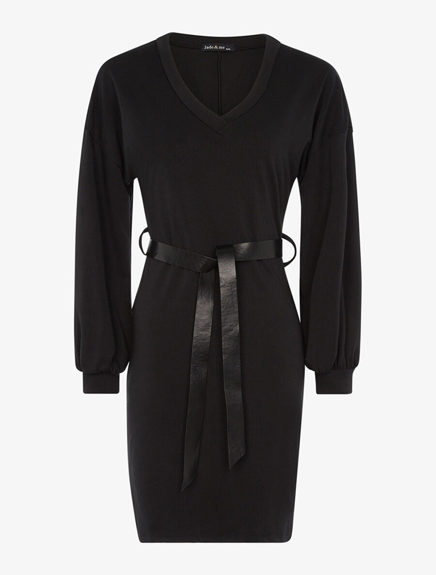 Robe sweat à manches ballon - Noir - 1