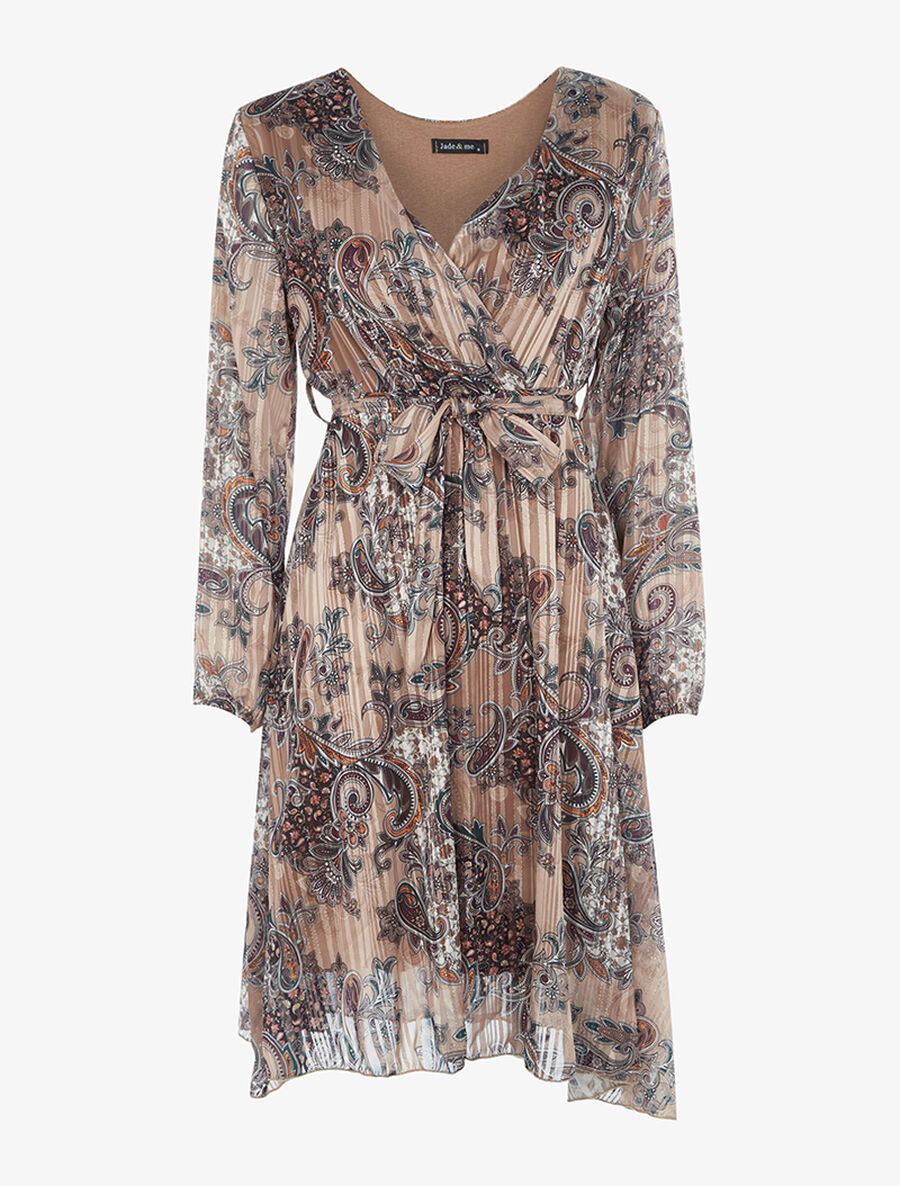 Robe cache-coeur fluide imprimé - Taupe - 1