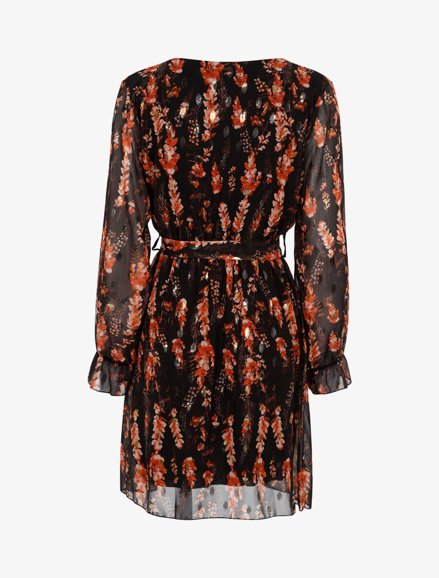 Robe fleurie à coeur-croisé échancré - Noir - 2