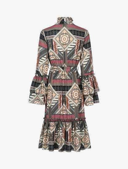 Robe volantée à col montant - Beige - 2
