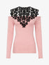 Pull à plastron dentelle et épaules dénudées - Rose - 1
