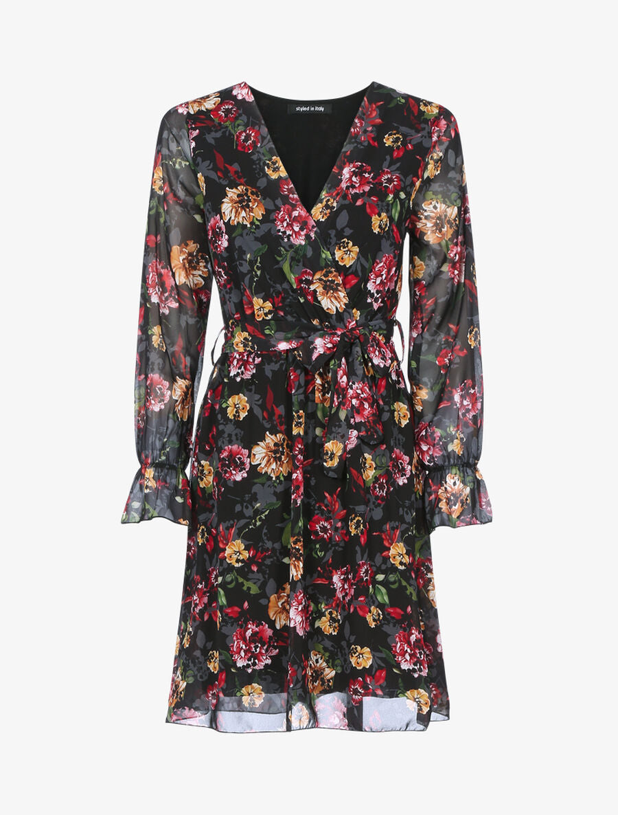 Robe cache coeur à imprimé fleuri - Noir - 1