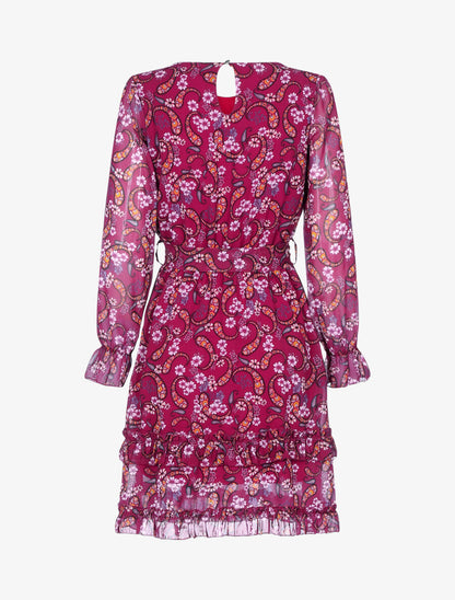 Robe volantée à imprimé fleuri - Rouge cerise - 2