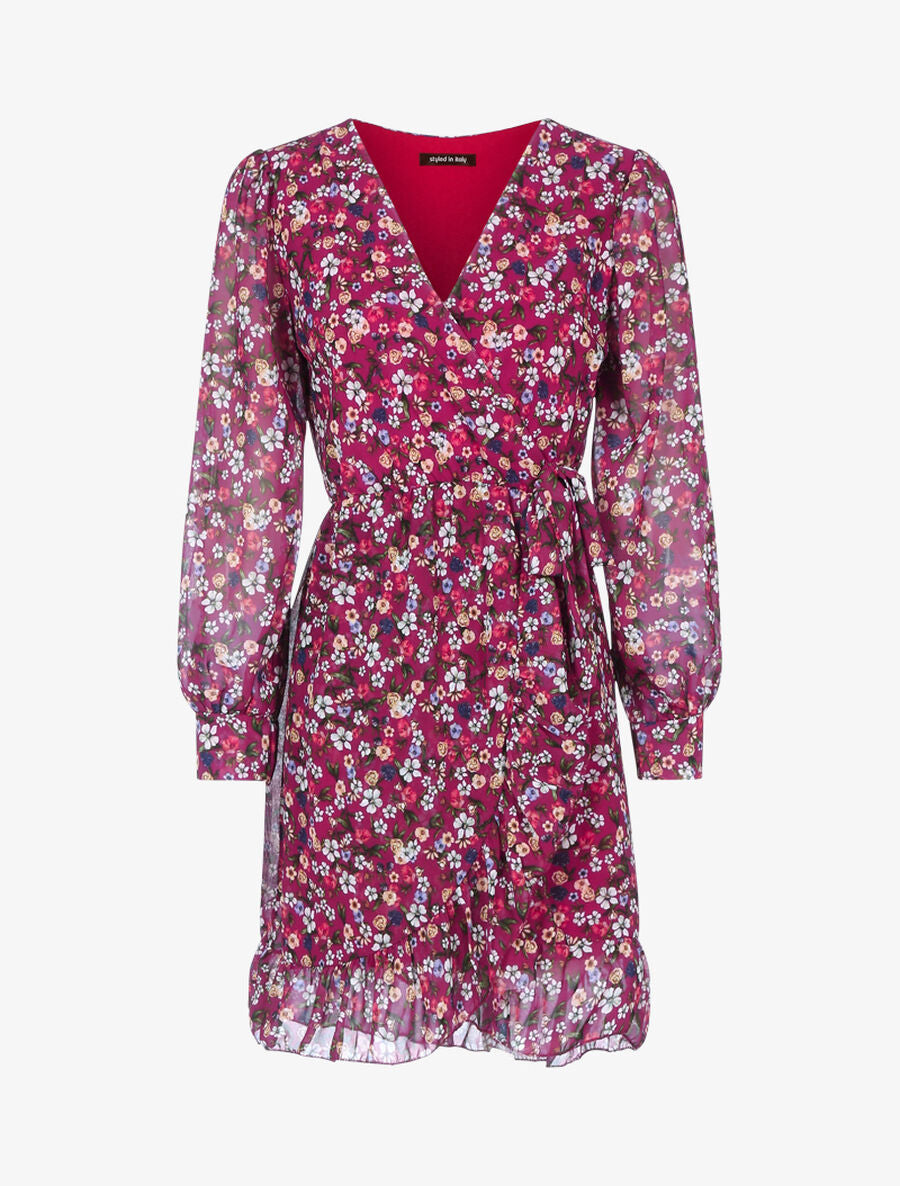 Robe volantée à manches ajourées - Rouge cerise - 1