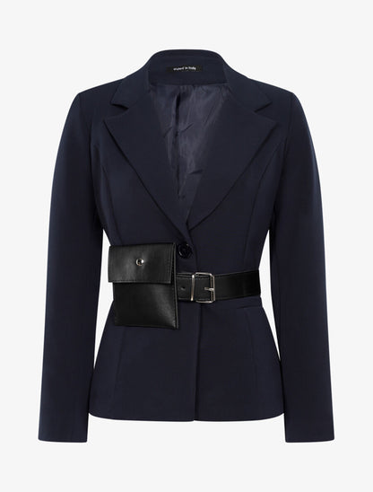 Veste droite à ceinture pochette - Marine - 1