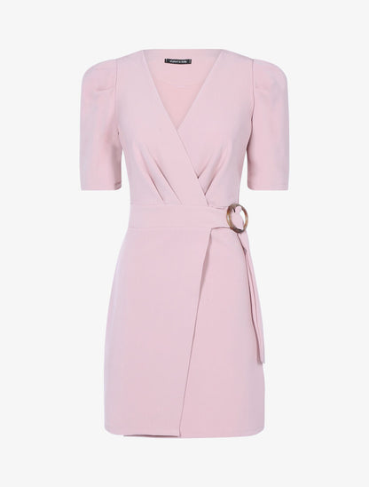 Robe portefeuille à manches gigot - Rose - 1