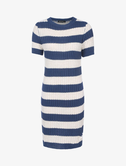 Robe pull à rayures - Bleu charrette/beige - 1