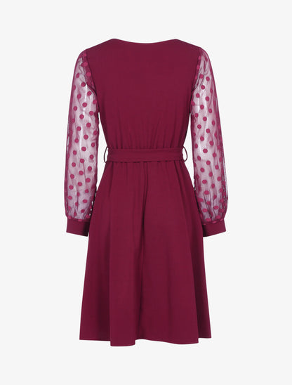 Robe fluide à manches transparentes à pois - Lie de vin - 2