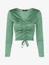 Crop top satiné à cordon de serrage - Vert - 1