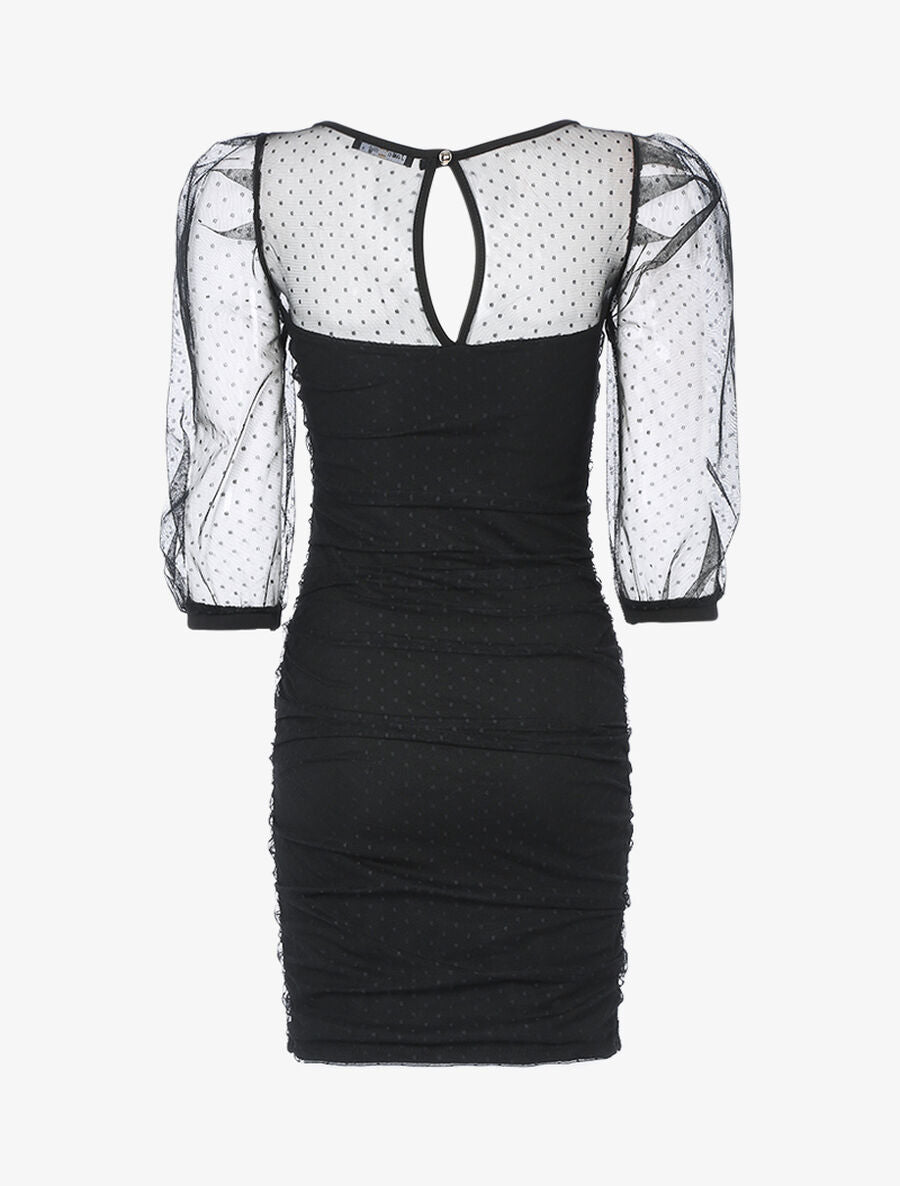 Robe fourreau en tulle à pois - Noir - 2
