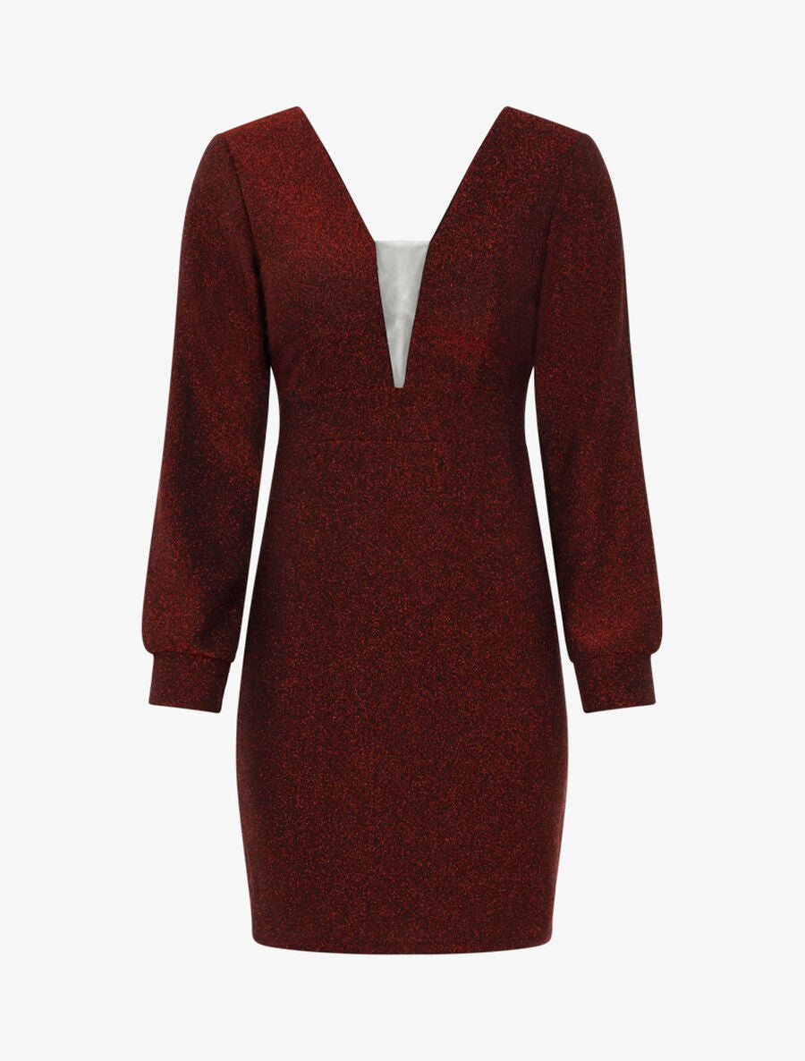Robe scintillante à manches fendues - Rouge - 1