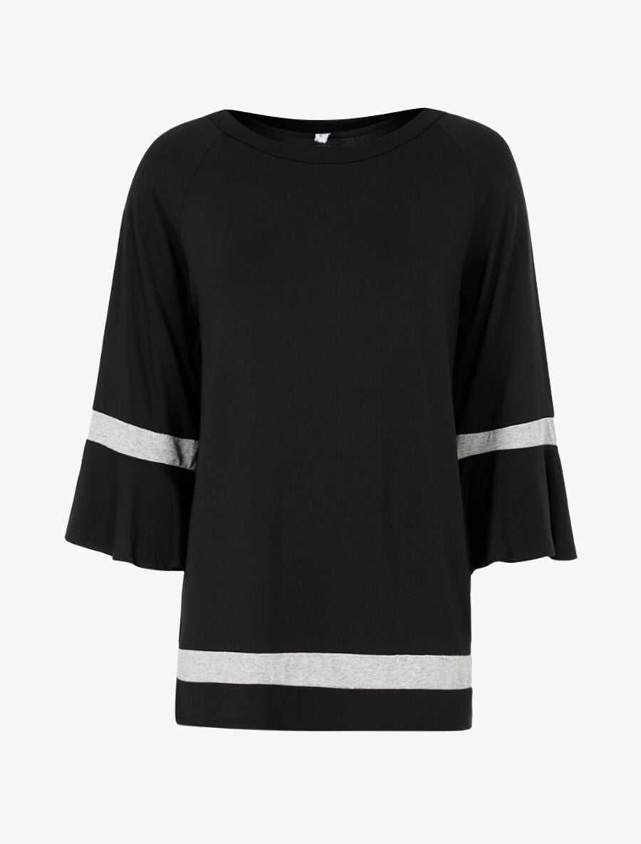 Top long oversize à manches volantées - Noir/gris chiné - 3