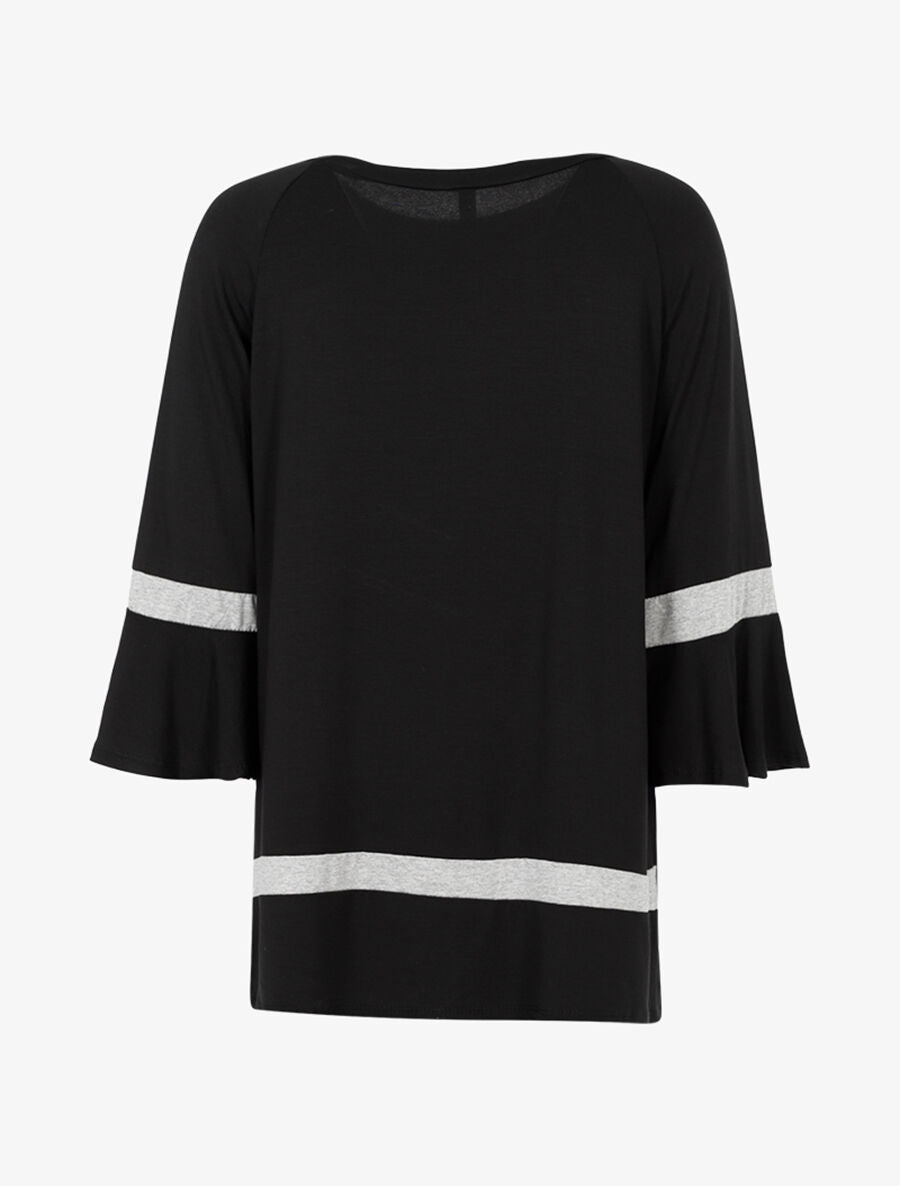 Top long oversize à manches volantées - Noir/gris chiné - 2