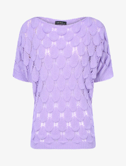 Pull en maille ajourée effet écailles - Lilas - 1