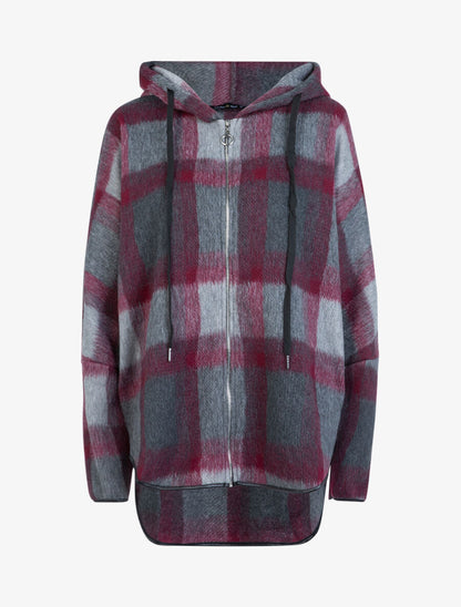 Manteau imprimé tartan à capuche - Bordeaux - 1