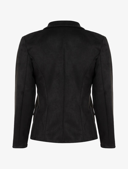 Veste droite en suédine à col cranté - Noir - 2