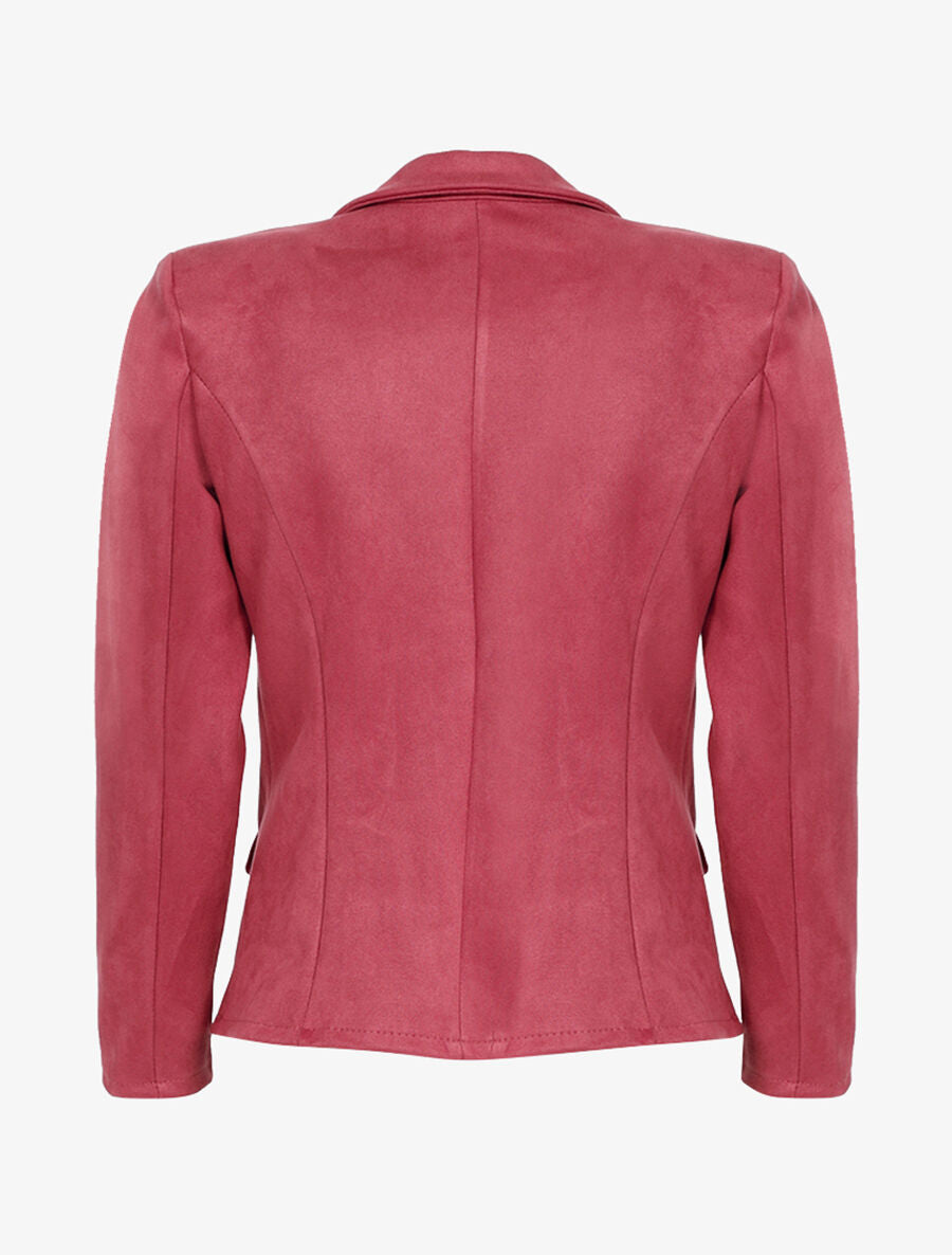 Veste droite en suédine à col cranté - Rose foncé - 2