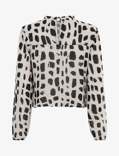 Blouse coupe boule imprimée - Beige/noir - 2