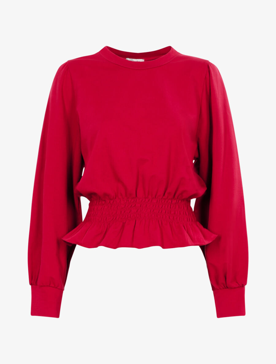 Top volanté style sweat shirt - Rouge cerise - 1