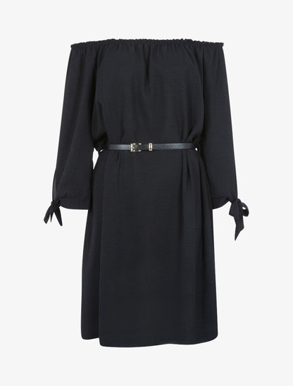 Robe fluide à col bardot - Noir - 1