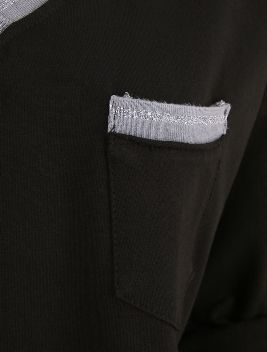 Sweat oversize col V irisé - Noir - 3
