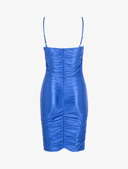 Robe satinée à fronces - Bleu électrique - 2